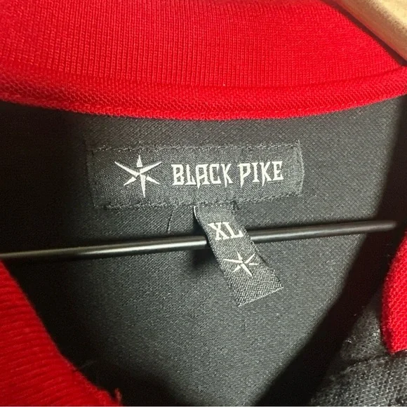 Black Pike Men’s Red Button Jersey XL Shirt Goal Digger Cotton Stars Stripes USA - Picture 11 of 14